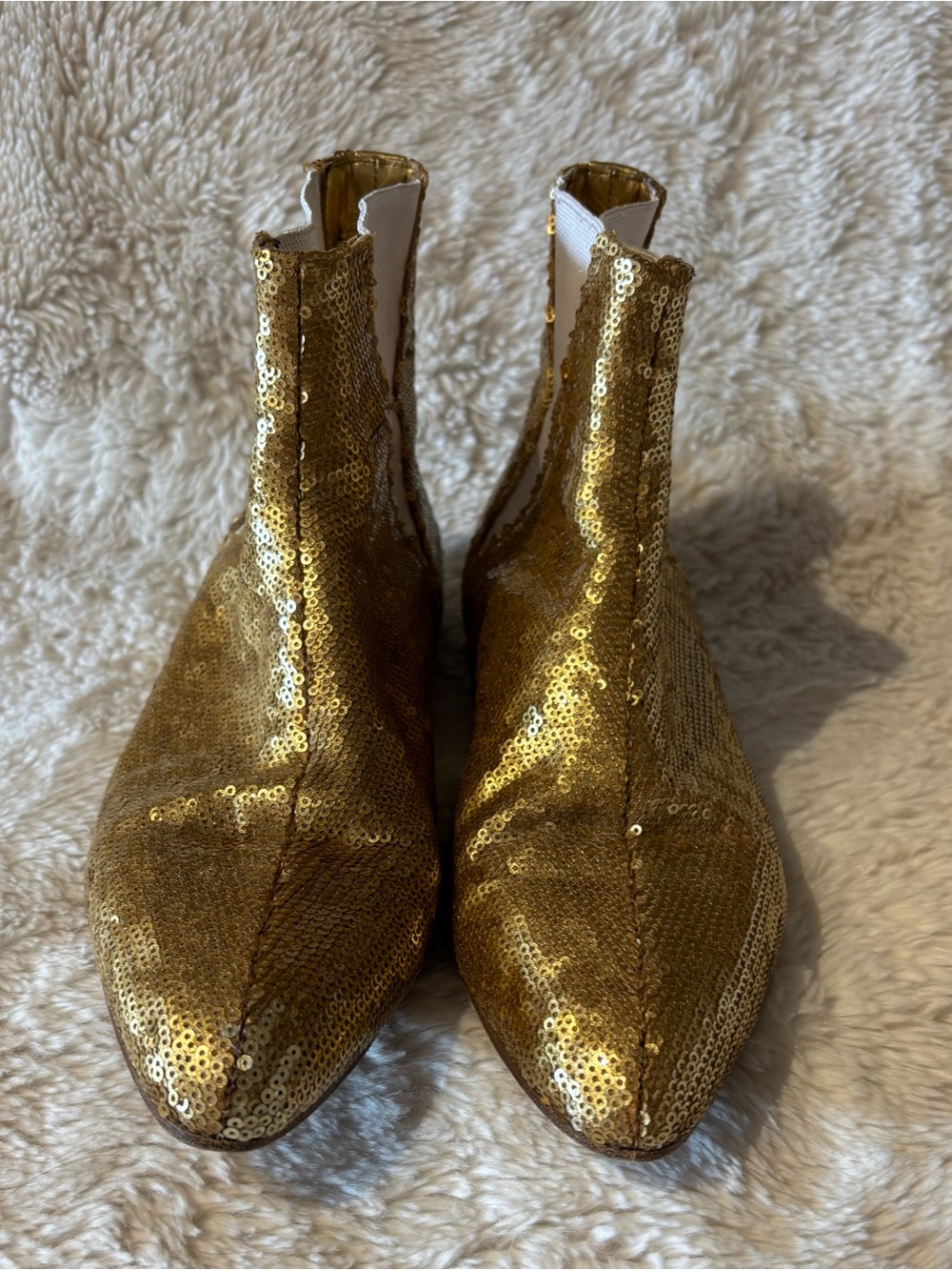 CHANEL Gold Sequin Ankle Boots
